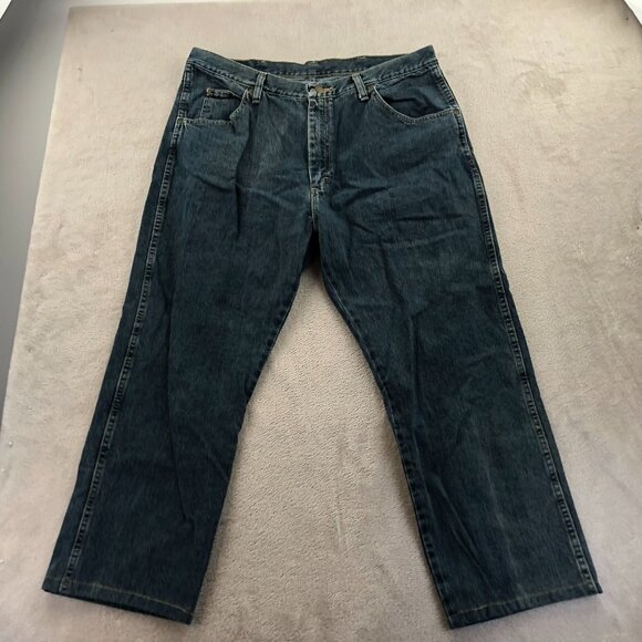 Wrangler Mens Jeans 38x30 Regular Fit Blue Dark Denim Cotton Straight Leg Casual - Picture 16 of 16